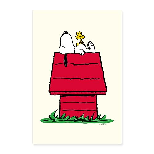 Spreadshirt Peanuts Snoopy Woodstock Und Die Hundehütte Poster 40x60 cm, One size, weiß von Spreadshirt