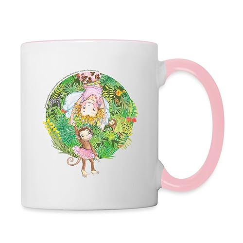 Spreadshirt Prinzessin Lillifee kopfüber mit Affen Tasse Zweifarbig, One size, Weiß/Pink von Spreadshirt