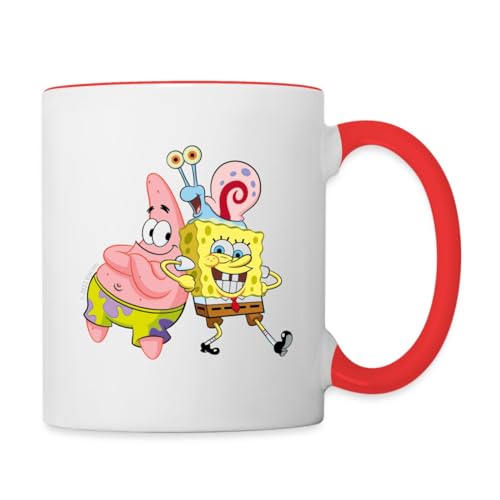 Spreadshirt SpongeBob Schwammkopf Mit Patrick & Gary Tasse Zweifarbig, One size, Weiß/Rot von Spreadshirt