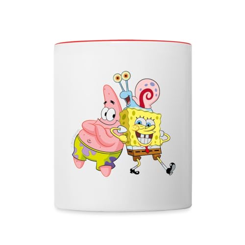 Spreadshirt SpongeBob Schwammkopf Mit Patrick & Gary Tasse Zweifarbig, One size, Weiß/Rot von Spreadshirt