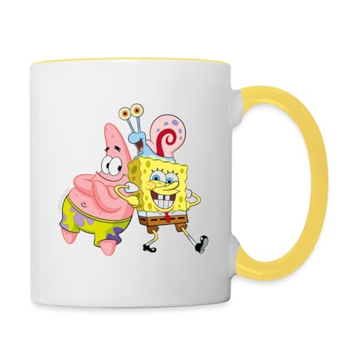 Spreadshirt SpongeBob Schwammkopf Mit Patrick & Gary Tasse Zweifarbig, One size, Weiß/Gelb von Spreadshirt