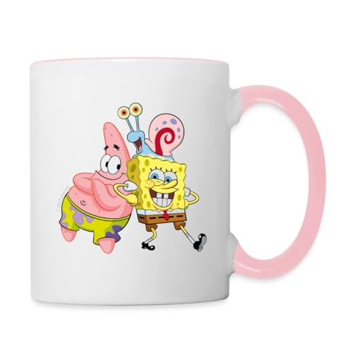 Spreadshirt SpongeBob Schwammkopf Mit Patrick & Gary Tasse Zweifarbig, One size, Weiß/Pink von Spreadshirt