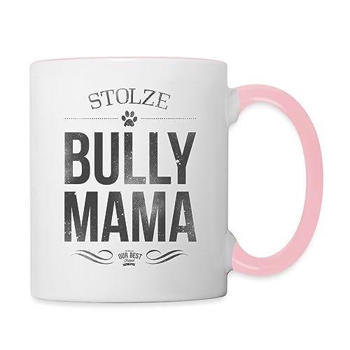 Spreadshirt Stolze Bully Mama Bulldogge Frauchen Tasse Kaffeebecher zweifarbig Weiß/Pink von Spreadshirt