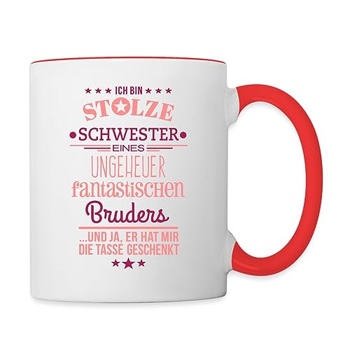 Spreadshirt Stolze Schwester Eines Bruders Tasse Zweifarbig, One size, Weiß/Rot von Spreadshirt