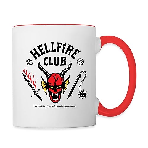 Spreadshirt Stranger Things Hellfire Club Logo Schwarz Tasse Zweifarbig, One size, Weiß/Rot von Spreadshirt