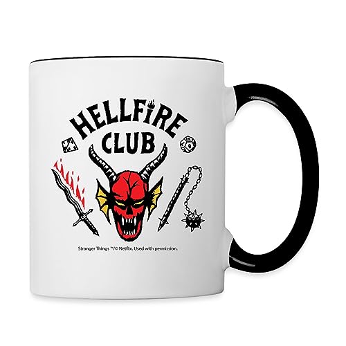 Spreadshirt Stranger Things Hellfire Club Logo Schwarz Tasse Zweifarbig, One size, Weiß/Schwarz von Spreadshirt