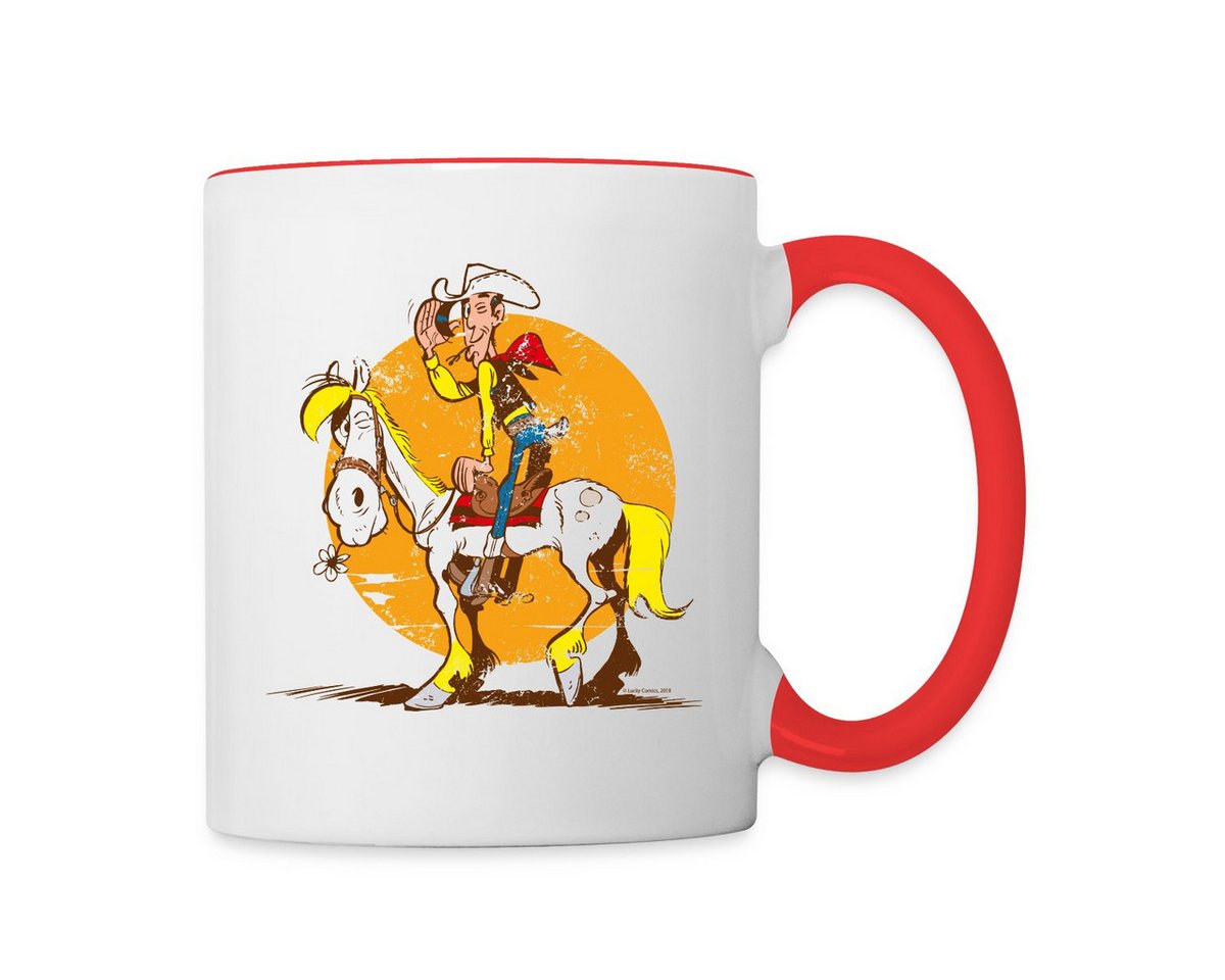 Spreadshirt Tasse Lucky Luke Jolly Jumper im Sonnenuntergang Tasse Zweifarbig, Keramik Spreadshirt Tasse Lucky Luke Jolly Jumper im Sonnenuntergang Tasse Zweifarbig, Keramik von Spreadshirt