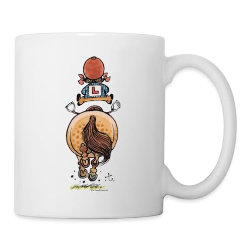 Spreadshirt Thelwell Reitanfängerin Im Galopp Mit Pony Tasse, One size, Weiß von Spreadshirt