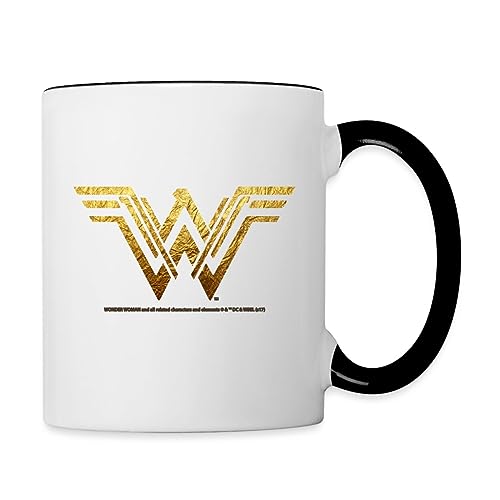 Spreadshirt Warner Bros Wonder Woman Goldenes Logo Tasse Zweifarbig, One size, Weiß/Schwarz von Spreadshirt