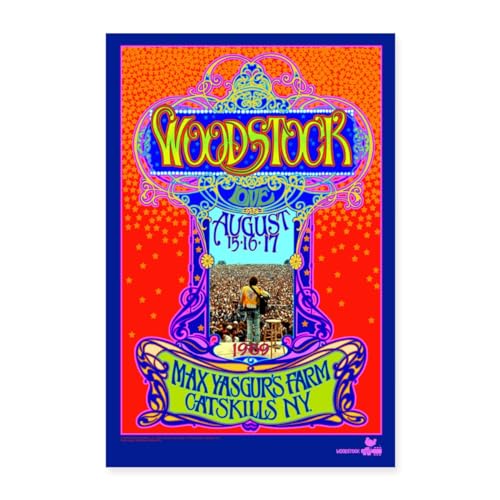 Spreadshirt Woodstock 1969 Buntes Festival Poster Poster 40x60 cm, One size, weiß von Spreadshirt