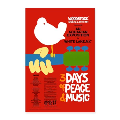 Spreadshirt Woodstock Festival Poster 3 Days Of Peace Poster 40x60 cm, One size, weiß von Spreadshirt