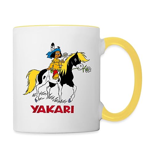 Spreadshirt Yakari Indianer Reitet Auf Kleiner Donner Tasse Zweifarbig, One size, Weiß/Gelb von Spreadshirt