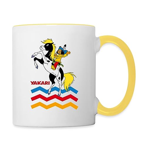 Spreadshirt Yakari Indianer Reitet Auf Pferd Kleiner Donner Tasse Zweifarbig, One size, Weiß/Gelb von Spreadshirt