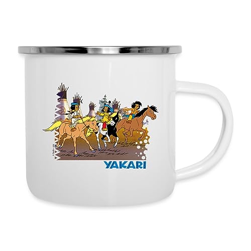 Spreadshirt Yakari - Regenbogen Kleiner Dachs Camping-Becher, One size, weiß von Spreadshirt