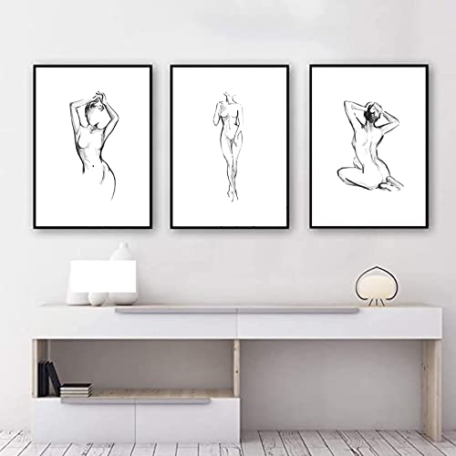 Abstrakte schwarze Frau Körper Wandkunst Linie Zeichnung Leinwand Kunst Minimalistischer Frau Druck One Line Kunst Wanddekoration für Wohnzimmer Badezimmer Minimalistische Wandkunst Feminine von Spreefdian