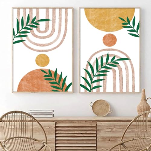 Mid Century Moderne Leinwandkunst Boho Sonne Bild Terrakotta Abstrakte Gemälde Boho Landschaft Poster Boho Drucke Abstrakte Boho Wandkunst Drucke Minimalistische Geometrische Sonne Leinwand 40,6 x 61 von Spreefdian