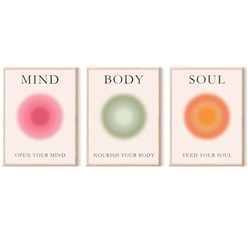 Mind Body Soul Poster Aura Leinwand Wandkunst Positive Aura Poster Set von 3 motivierenden, neutralen ästhetischen Wandkunst Aura Affirmation Wanddekoration Yoga Studio Poster Zen Leinwand Bild 30,5 x von Spreefdian