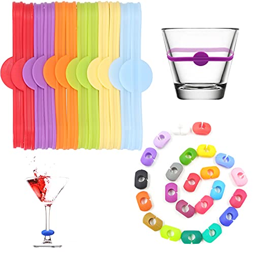 24 Stück Trinken Marker Glasmarker Silikon Weinglasmarkierer Wiederverwendbarer Flaschen Markierung Weinglasringe für Weinglas, Champagnerglas, Cocktailglas von Sprießen