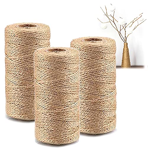 3pcs/300m/1mm Jute-Schnur, Dicker Faden aus natürlicher Jute für Floristik, Geschenke, DIY, Dekoration, Bündel, Geschenkverpackung,Garten und Recyceln (Braun) von Sprießen