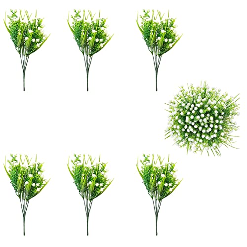 Künstliche Blumen,6Pcs plastikblumen künstlich künstliche grünpflanze Blumen Kunststoff unechte Pflanze kunstblumen Busch Weiss für Balkon Garten heiratsantrag Deko Büro Fenster Hochzeit Freien Innen von Sprießen