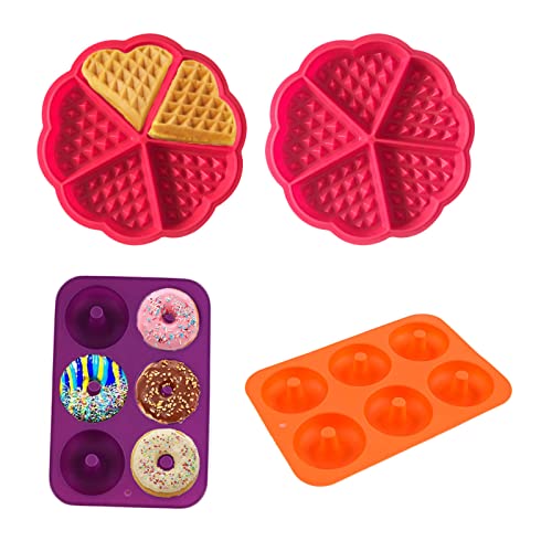 Sprießen 2 Stuck Silikon Donut Formen und Waffelform Backform, Antihaft Donut Backform, Waffel Kuchenform für Kuchen Keks Muffins, Geeignet für Geschirrspüler, Backofen, Mikrowelle, Kühlschrank von Sprießen