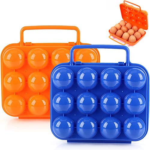 2 Stück Ei Container aus Kunststoff Eierbehälter mit Griff Tragbare Ei Halter mit 24 Gitter Tablett Kunststoff für Eier Aufbewahrungsbox für Outdoor-Aktivitäten, Orange und Blau von Sprießen