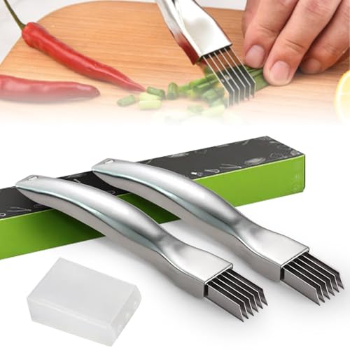 Sprießen 2 Stück Shred Silk The Knife,Edelstahl Scallion Slicer,Scallion Cutter,Frühlingszwiebelhacker,Edelstahl Gehackte Grüne Zwiebel Messer,Multifunktion Zwiebelmesser,Für Küche Restaurant Hotel von Sprießen