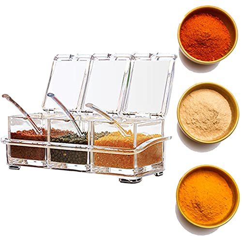 Sprießen 3 Stück Küche transparent Acryl Würze Box 3 in 1 Spice Dosen mit Löffeln und Gewürzbehälter, Küchenutensilien von Sprießen