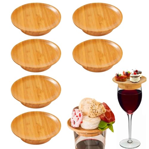Sprießen 6 Stück Charcuterie Weinglasaufsatz, Runde Weinglas Teller Untersetzer, Weinglas Topper Aus Holz, Weinglas Charcuterie Topper, Holz Weinglas Aufsatz, Weinglas Aufsatz Vorspeisenteller von Sprießen