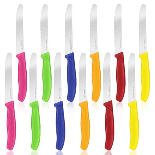 Sprifityy 12 Stück Frühstücksmesser, Brötchenmesser mit Messer Wellenschliff, Hochwertiger Rostfreier Stahl Brotzeitmesser, Spülmaschinenfest, Steak Messer, Tafelmesser für Haus Restaurant(Bunt) Sprifityy 12 Stück Frühstücksmesser, Brötchenmesser mit Messer Wellenschliff, Hochwertiger Rostfreier Stahl Brotzeitmesser, Spülmaschinenfest, Steak Messer, Tafelmesser für Haus Restaurant(Bunt) von Sprifityy