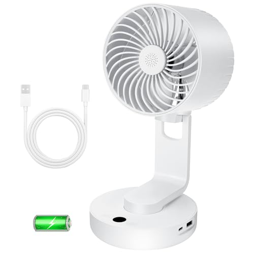 Sprifityy 4000mAh Tischventilator(3-10h), USB Akku Ventilator 4 Geschwindigkeiten Faltbarer, Grow Ventilator Oszillierend Led-Digitalanzeige, Luftzirkulations für Bibliothek, Schlafzimmer Büro (Weiß) von Sprifityy