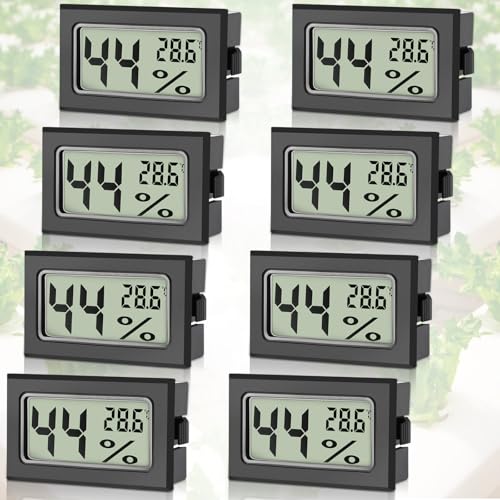 Sprifityy 8 Stück Mini Hygrometer Digital, Hygrometer Mini mit Celsius -50°C~+70°C, Luftfeuchtigkeitsmesser Inklusive Batterien, Moderne Messtechnik, Thermo Hygrometer für Innenräume (Schwarz) von Sprifityy