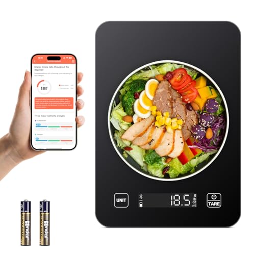 Sprifityy Küchenwaage Digital,Präzise digitale Waage für Ernährung mit LCD Display, mit App Smart Scale,für analysiert den Nährwert von Lebensmitteln und zählt Kalorien,5 Einheiten (1g Genaue) Schwarz von Sprifityy