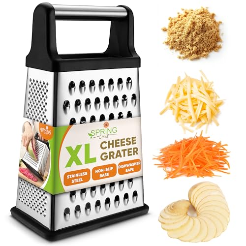 Professional Box Grater, Stainless Steel with 4 Sides, Best for Parmesan Cheese, Vegetables, Ginger by Spring Chef von Spring Chef