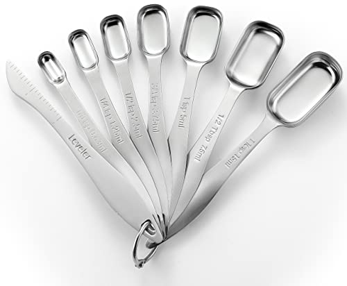 Spring Chef Edelstahl-Messlöffel-Set mit Nivellierer, Metall-Teelöffel und Esslöffel, Messlöffel für trockene und flüssige Zutaten, passt in Gewürzgläser – Küchenhelfer zum Backen und Kochen von Spring Chef
