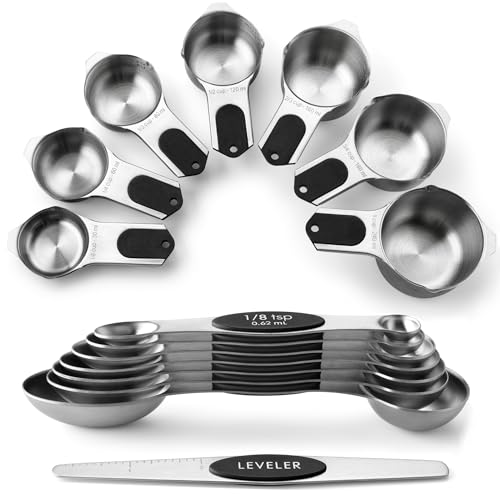 Spring Chef Magnetisches Messbecher- & Löffel-Set (zum Patent angemeldet), starke N45-Magnete, robuster Edelstahl, passt in Gewürzgläser zum Backen & Kochen, BPA-frei, rund, 15-teiliges Set mit von Spring Chef
