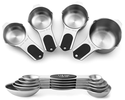Spring Chef Magnetisches Messbecher- und Löffel-Set (zum Patent angemeldet), starke N45-Magnete, robuster Edelstahl, passt in Gewürzgläser zum Backen und Kochen, BPA-frei, rund, 9er-Set, Schwarz von Spring Chef