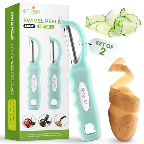 Spring Chef Premium Gemüseschäler mit Drehgelenk, weicher Griff und ultra-scharfe Edelstahlklingen – perfekter Küchenschäler für Gemüse, Obst, Kartoffel, Karotte, Apfel, Minze, 2 Stück von Spring Chef