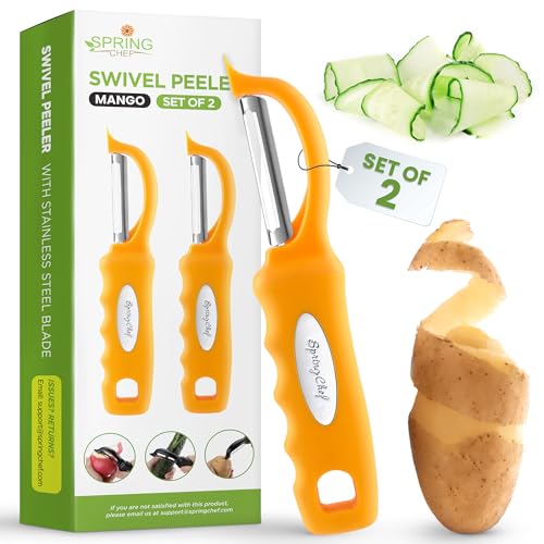 Spring Chef Premium Gemüseschäler mit Drehgelenk, weicher Griff und ultra-scharfe Edelstahlklingen – perfekter Küchenschäler für Gemüse, Obst, Kartoffel, Karotte, Apfel – Mango – 2 Stück von Spring Chef