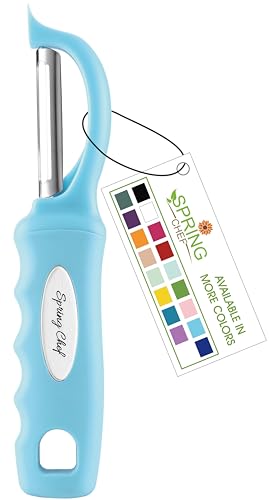 Spring Chef Premium Schwenkbarer Gemüseschäler, weicher Griff und ultrascharfe Edelstahlklingen – perfekter Küchenschäler für Gemüse, Obst, Kartoffeln, Karotten, Apfel – Aqua Sky von Spring Chef