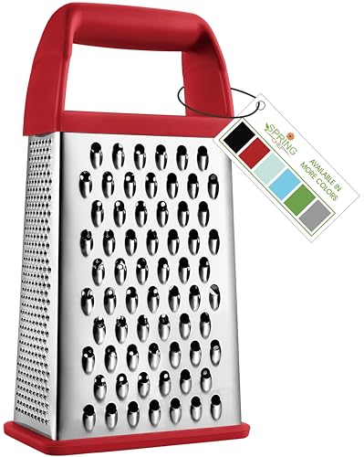 Spring Chef Professionelle Käsereibe aus Edelstahl mit weichem Griff, 4 Seiten, Handheld-Zerkleinerer für die Küche, für Parmesan, Gemüse, Ingwer, 25,4 cm, Rot von Spring Chef