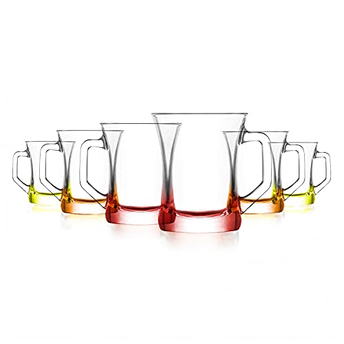 6 teiliges Gläser für heiße, farbige Sockel, Tee, Kaffee, Latte, Cappuccino, Glas, 6 teiliges farbige Gläser- Set Getränkegläser Teegläser mit Henkel von Spring & Autumn