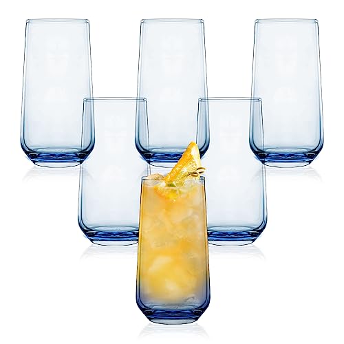 Spring & Autumn 6 Stück Wassergläser Set für Cokctails & Mocktails Trinkgläser Set Highball Gläser (Hellblau 470 ml) von Spring & Autumn