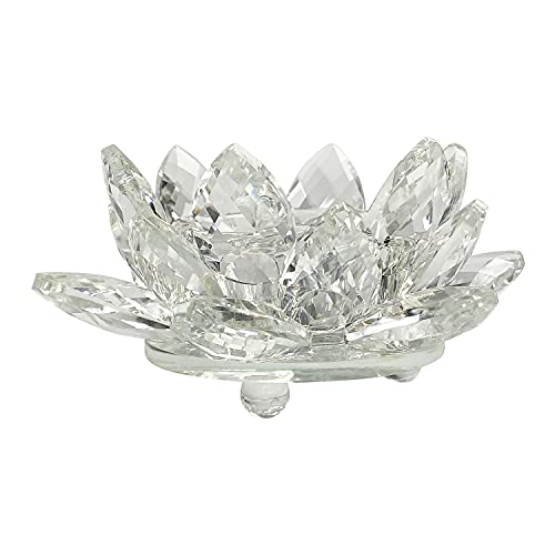 Spring.Rd Großer Lotusblüten-Kerzenhalter aus Quarzkristall, mit Geschenkbox, Kristall-Lotusblumen-Ornamente, Teelichthalter, Basteldekoration, Feng Shui-Dekoration, 110 mm (transparent) von Spring.Rd