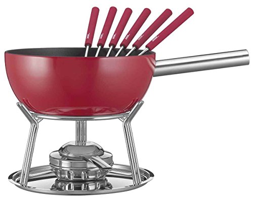 Spring Fondue Set ALU INDUCTION | Aluminium Guss Topf Emailliert | Rot | Antihaftbeschichtet | Rechaud Brenner | inkl. 6 Fondue Gabeln | für alle Herdarten geeignet | 2L | Ø23cm von Spring