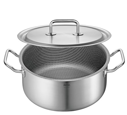 Spring BRIGADE PREMIUM Bratentopf CUT RESIST PURE Ø 24 cm, Edelstahl mit Aluminiumkern, Höhe 10,5 cm, Inhalt 4,7 L, Hochwertiger Kochtopf mit 5-Lagen-Mehrschichtmaterial, robust & pflegeleicht von Spring