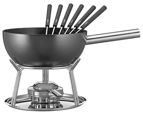 Spring Fondue Set ALU INDUCTION | Aluminium Guss Topf Emailliert | Schwarz | Antihaftbeschichtet | Rechaud Brenner | inkl. 6 Fondue Gabeln | für alle Herdarten geeignet | 2L | Ø23cm von Spring