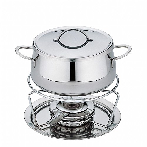 Spring Fondue Set SWISS ECO | aus Edelstahl | Rechaud Brenner | inkl. 6 farbig markierten Fondue Gabeln, Fondue Deckel und Spritzschutz | für Gas- und Elektroherde geeignet | 2L | Ø18cm von Spring