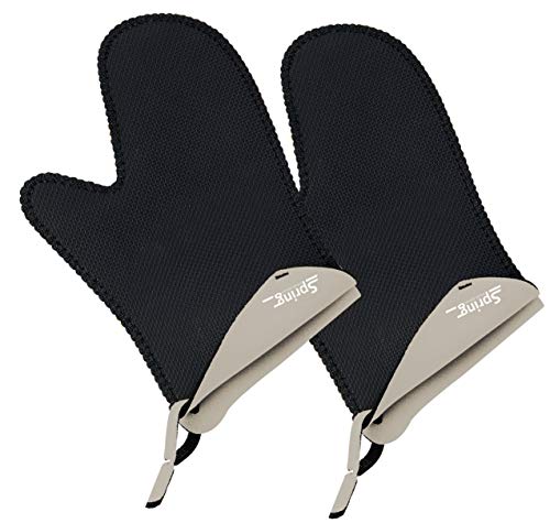 Spring GRIPS Ofenhandschuhe Hitzebeständig | Neopren | -40° bis 250°C | rutschfest | universelle Größe, 23x15cm | Schwarz, Grau | Topfhandschuhe Set von Spring