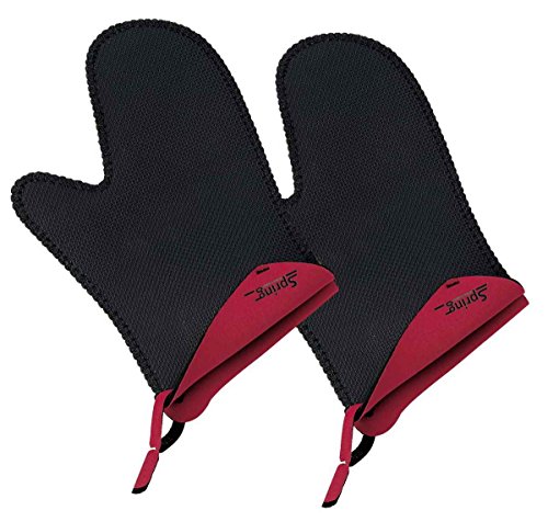 Spring GRIPS Ofenhandschuhe Hitzebeständig | Neopren | -40° bis 250°C | rutschfest | universelle Größe, 23x15cm | Schwarz, Rot | Topfhandschuhe Set von Spring